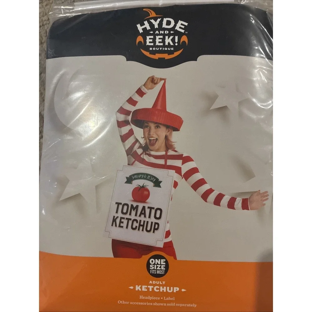 Adult Ketchup Costume-Hyde And Eek One Size Fits Most-‎ Red Headpiece & Label